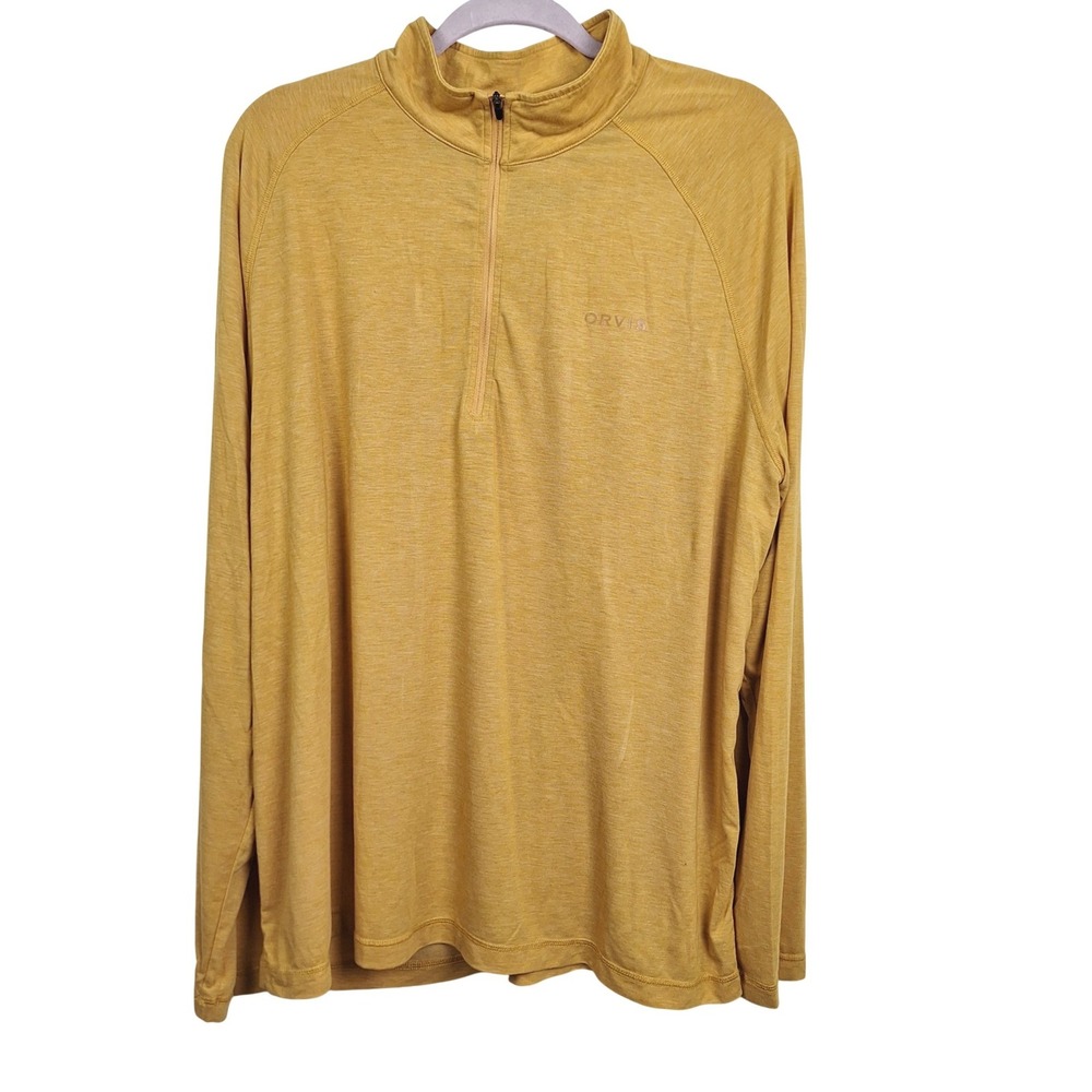 Orvis Mens XL Quarter Zip Pullover Mustard Yellow Heather Long Sleeve Shirt